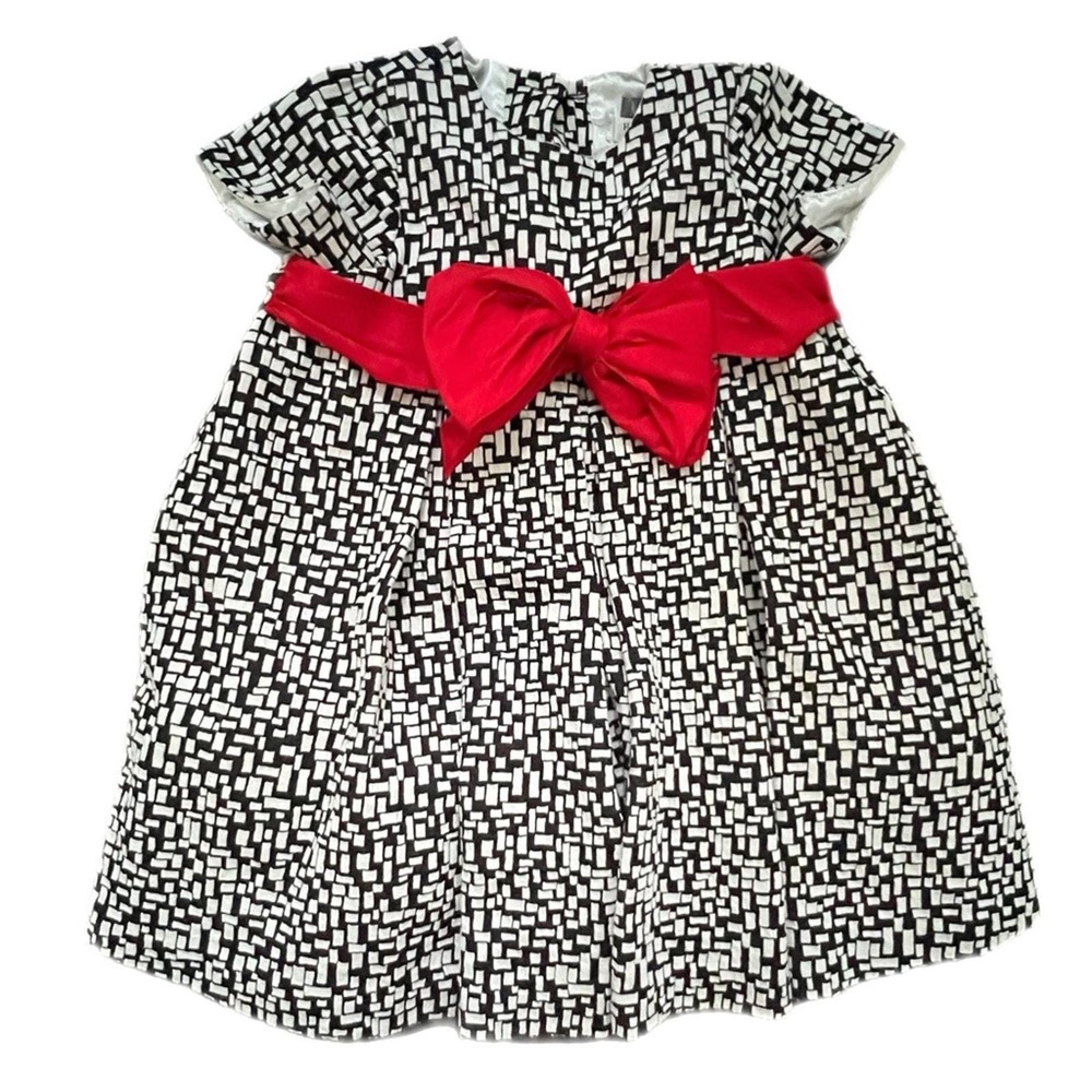 Neiman Marcus HELENA Elegant Black and White Kids Dress with Red Bow - 6